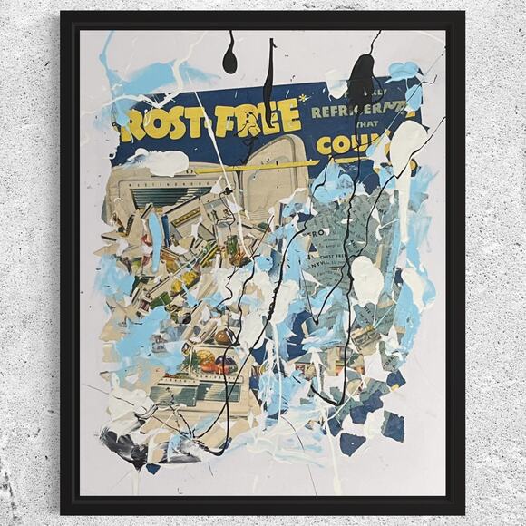 None Other - Original Abstract Art Collage Painting 11x14 1950s Westinghouse Refrigerator Ad